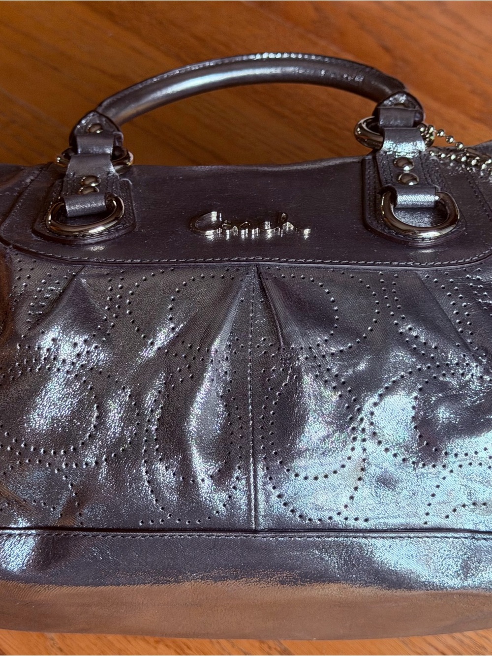 Coach Metallic Silver Perforated Sateen Satchel, LIMITED EDITION!